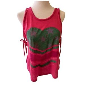 Derek Heart Pink & Turquoise Side Toe Tank Top-Size Small